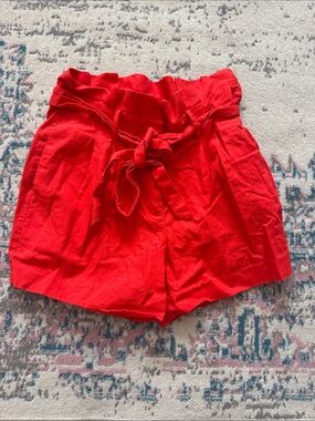 Boden Red Paperbag Waist Tie-Front Shorts